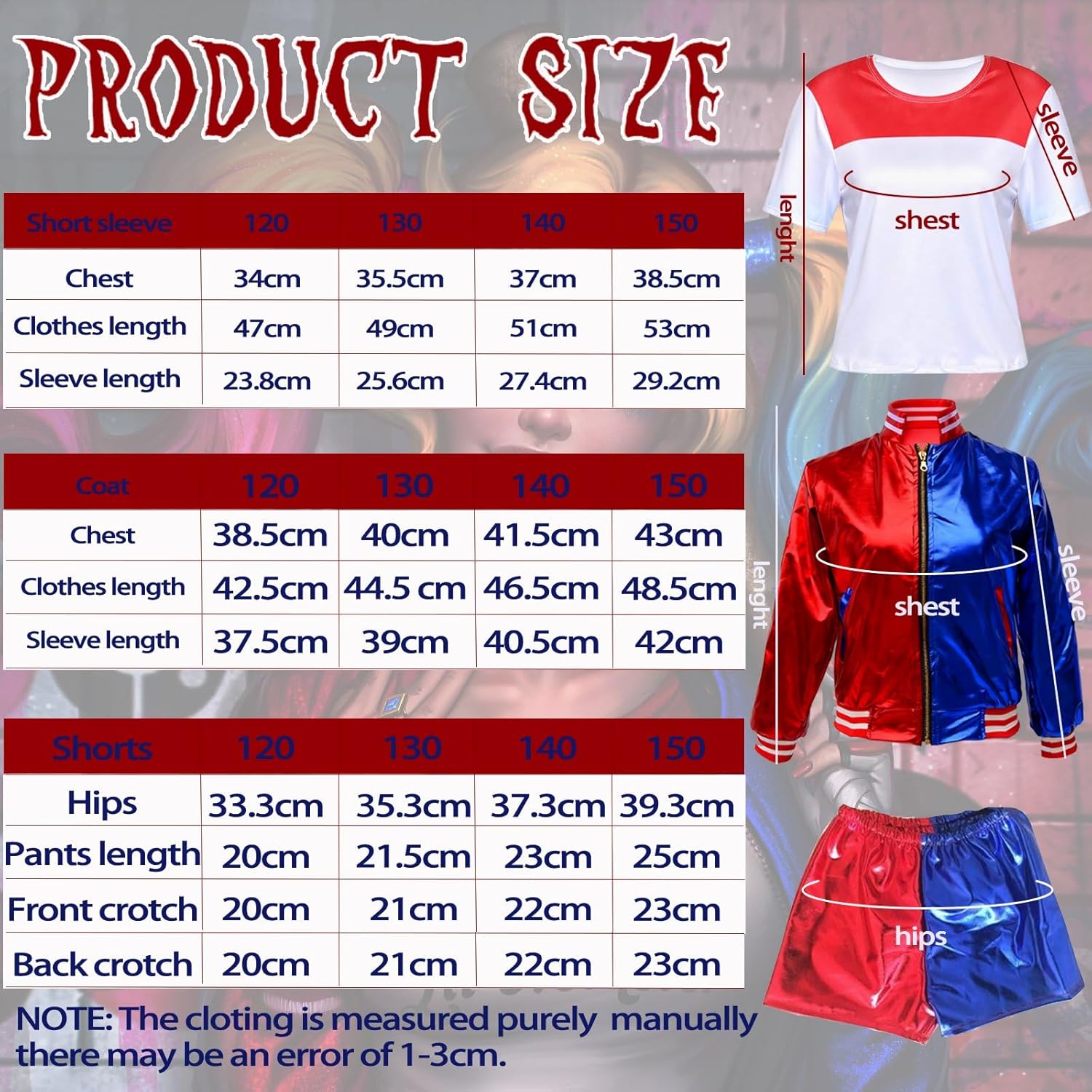 Costume enfant Harley Quinn avec veste, T-shirt et short – Image 3