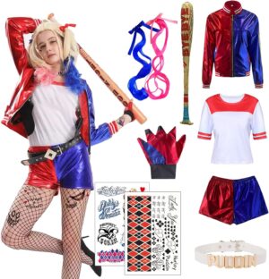 Déguisement Joker cosplay avec veste, perruque et gants