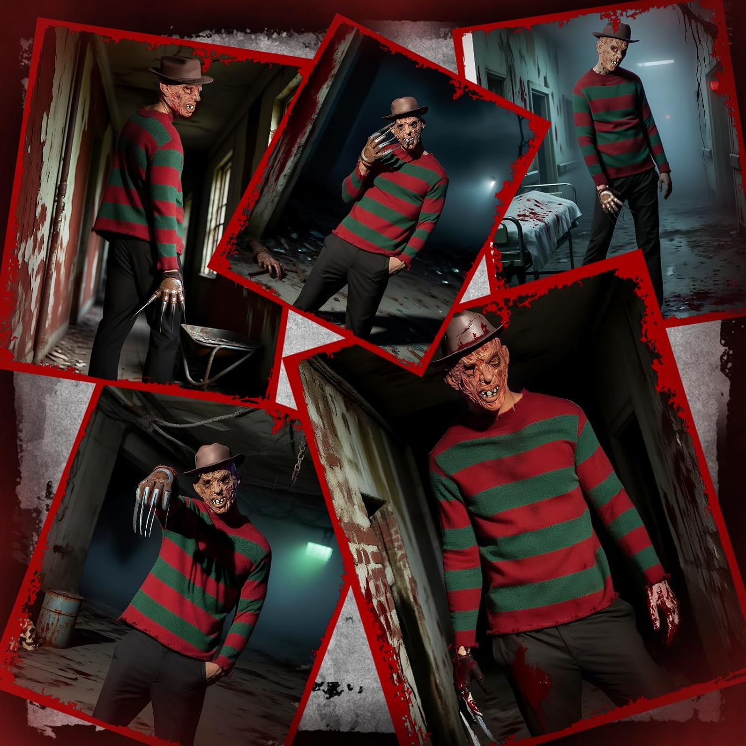 Kit de déguisement Freddy Krueger homme avec pull à rayures, chapeau et gant, 4 pièces – Image 7