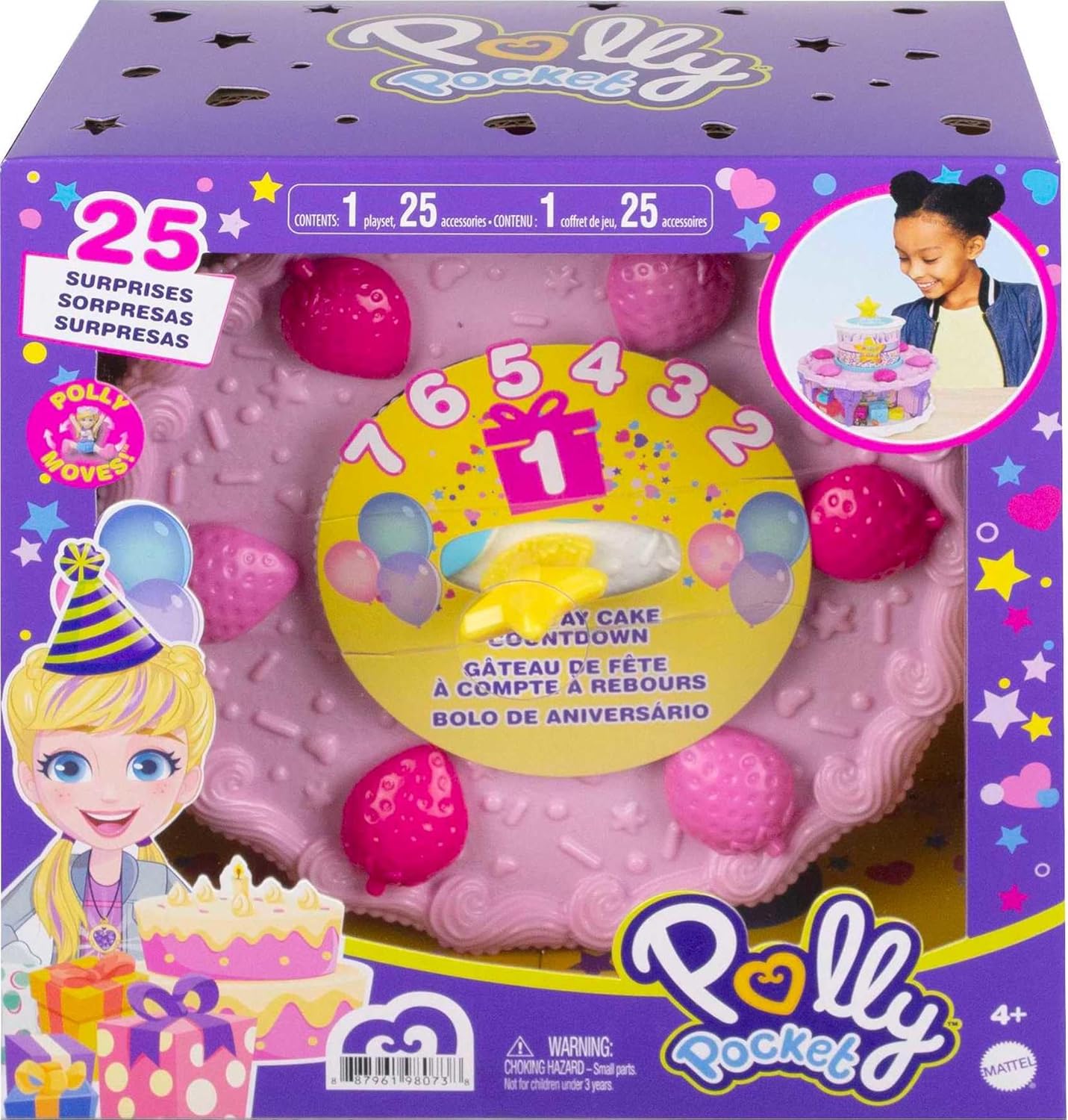Coffret gâteau d’anniversaire Polly Pocket, compte à rebours et 25 surprises – Image 6
