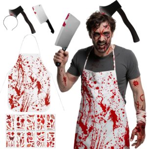 Set de déguisement The Walking Dead avec tablier ensanglanté et 10 tatouages