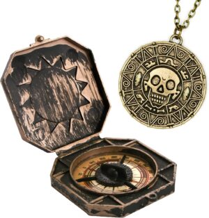Ensemble collier pièce aztèque et boussole Pirate Jack