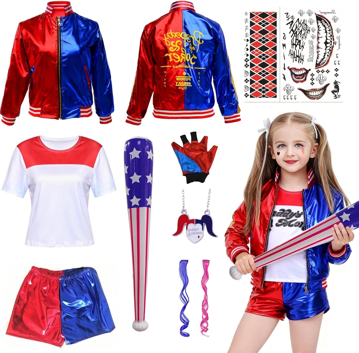 Costume enfant Harley Quinn avec veste, T-shirt et short