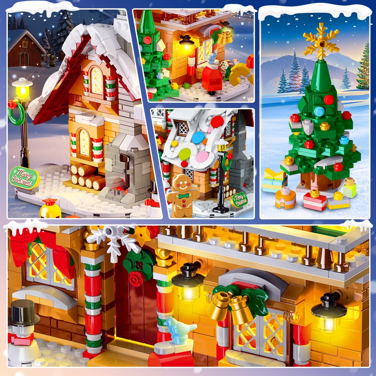 Maison en pain d’épice de Noël 2025 lumineuse, 1421 pièces avec Père Noël – Image 5