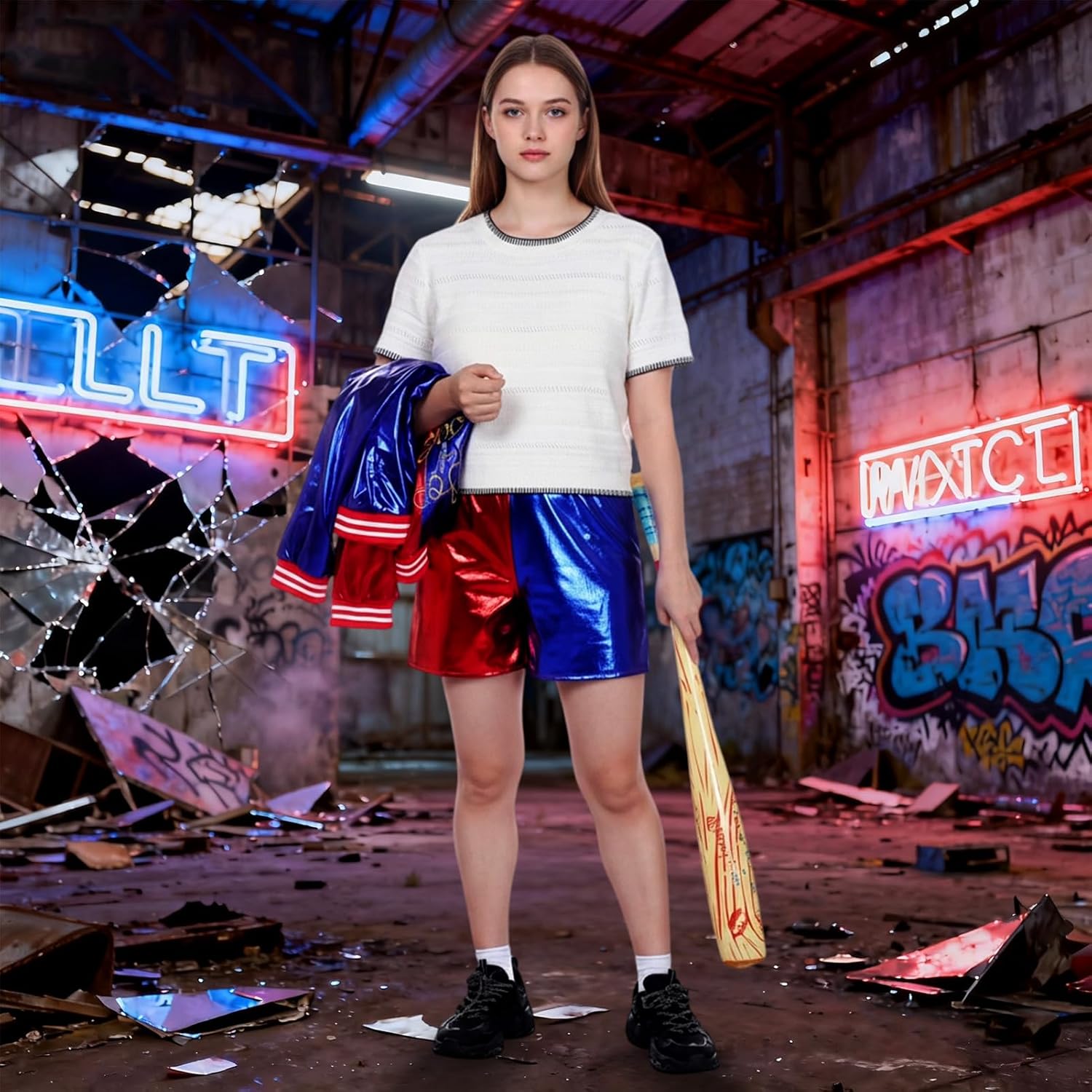 Costume Harley Quinn avec veste, short et accessoires – Image 8