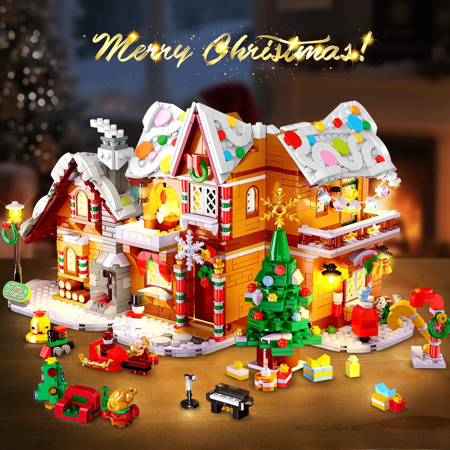 Maison en pain d’épice de Noël 2025 lumineuse, 1421 pièces avec Père Noël – Image 4