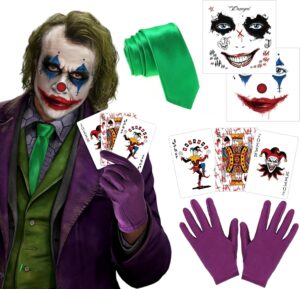 Kit Joker avec tatouages visage, cravate et gants