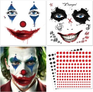 Tatouage visage Joker avec strass, kit Halloween 2 planches
