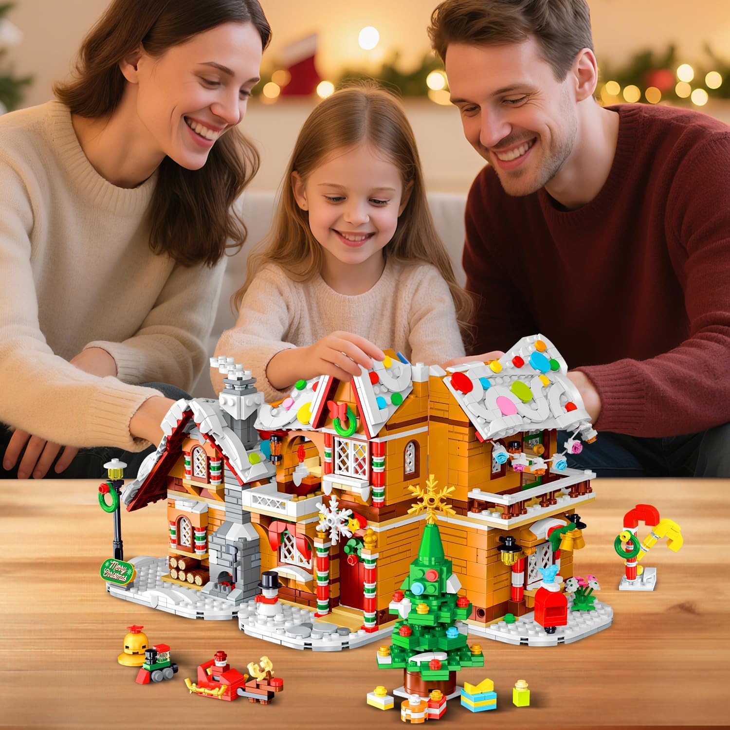 Maison en pain d’épice de Noël 2025 lumineuse, 1421 pièces avec Père Noël – Image 3