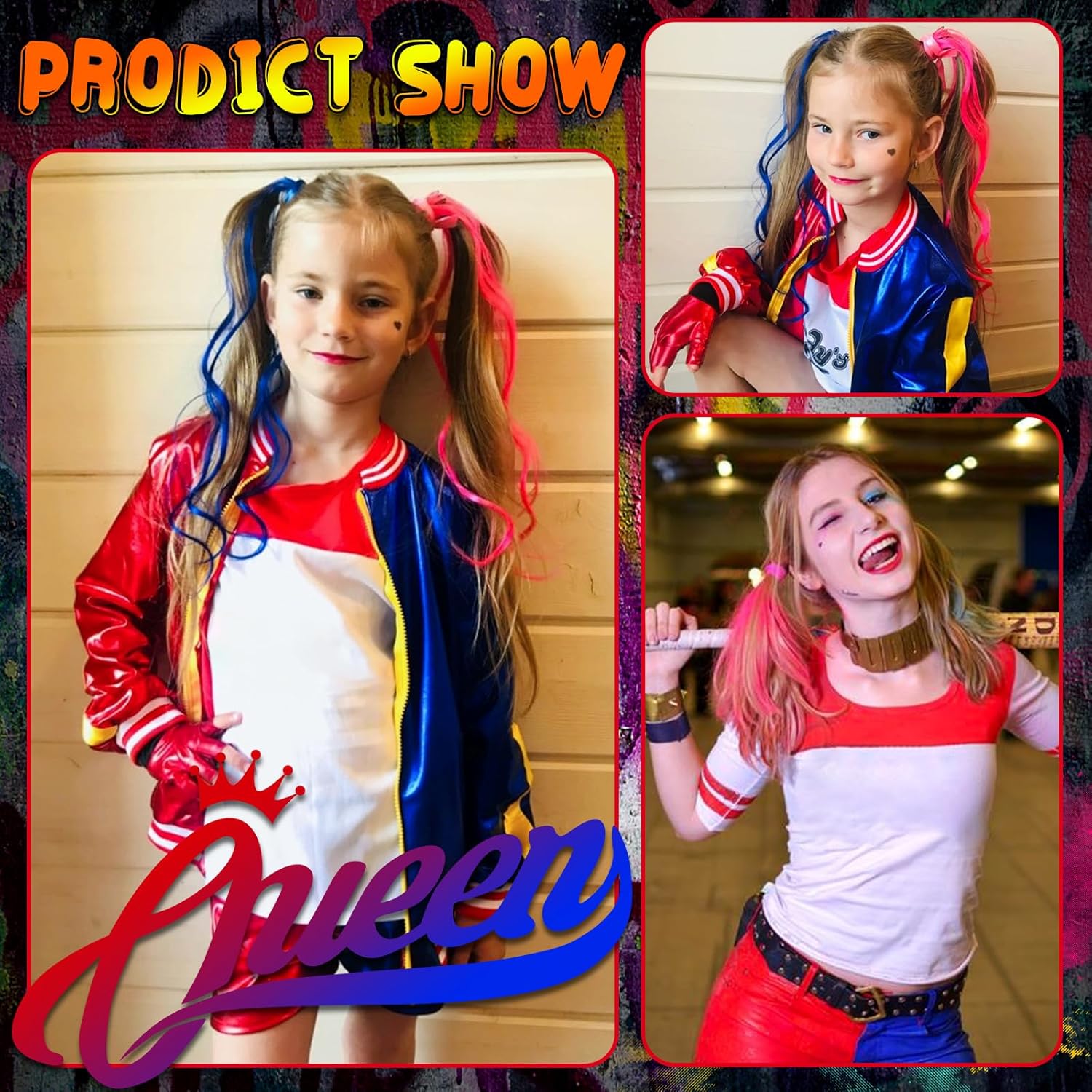 Costume enfant Harley Quinn Squad avec veste, gants et batte gonflable – Image 5