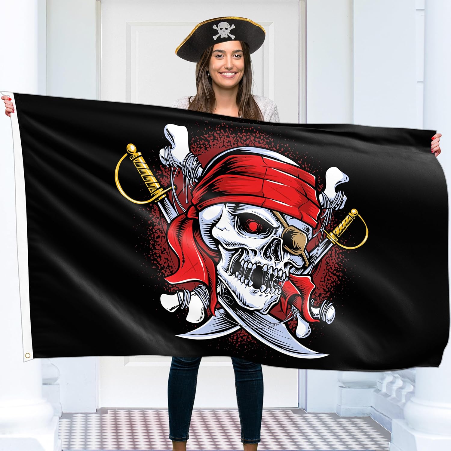 Drapeau pirate KASKANA 90 x 150 avec œillets et double couture