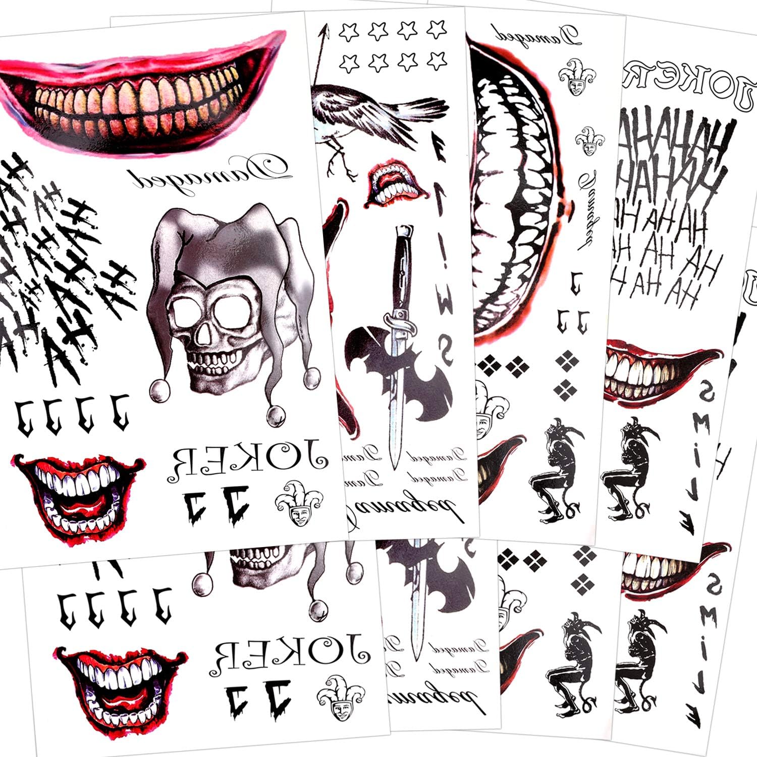Tatouages temporaires Joker et Harley Quinn, 8 grandes feuilles Squad Suicide – Image 4
