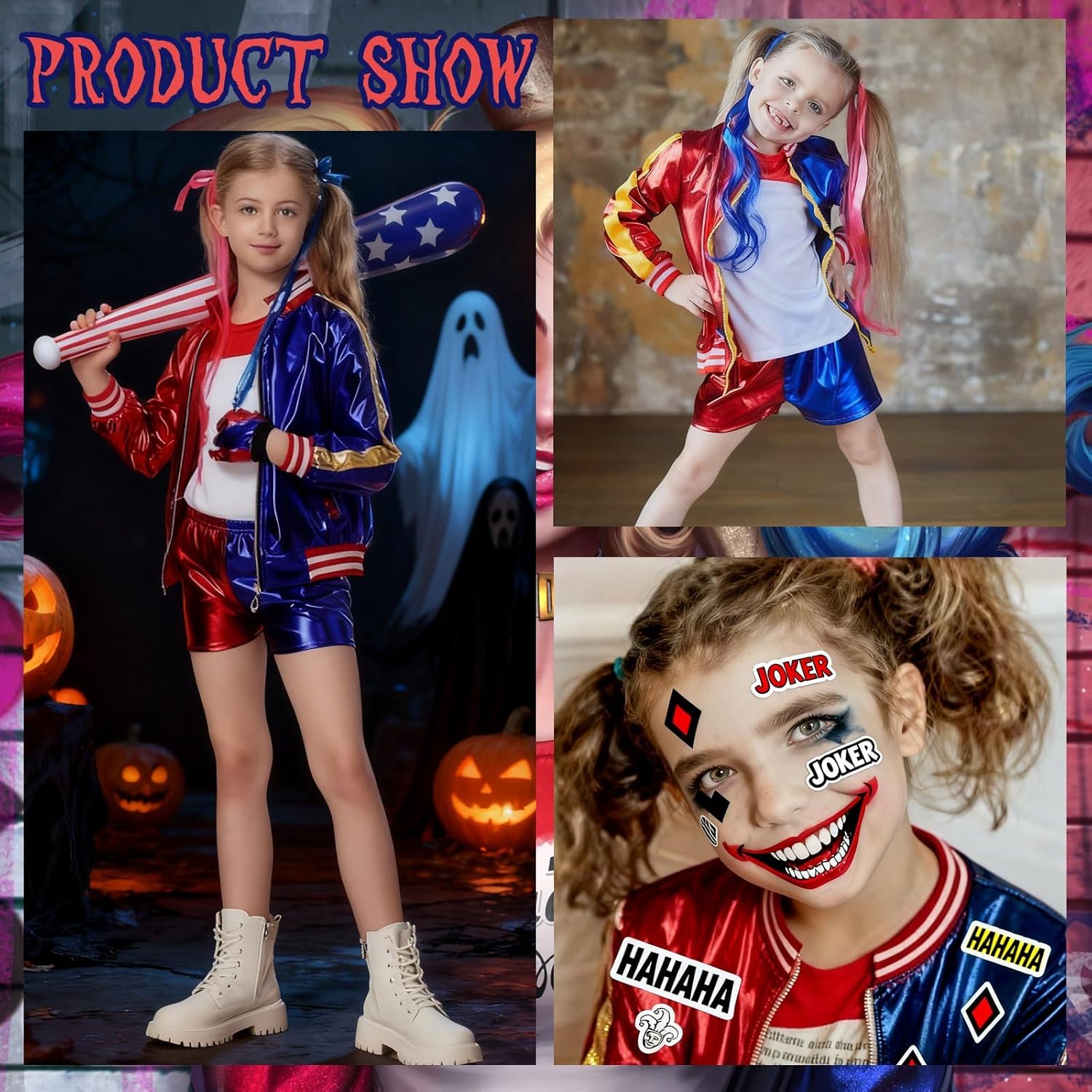 Costume enfant Harley Quinn avec veste, T-shirt et short – Image 5