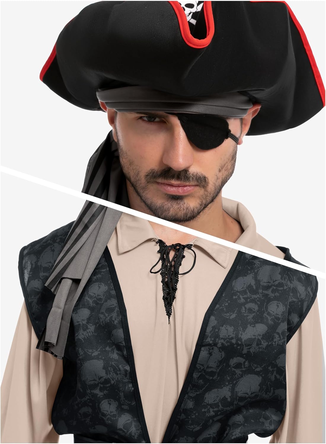 Costume de pirate Capitaine Crochet pour homme avec chemise kaki et accessoires – Image 5