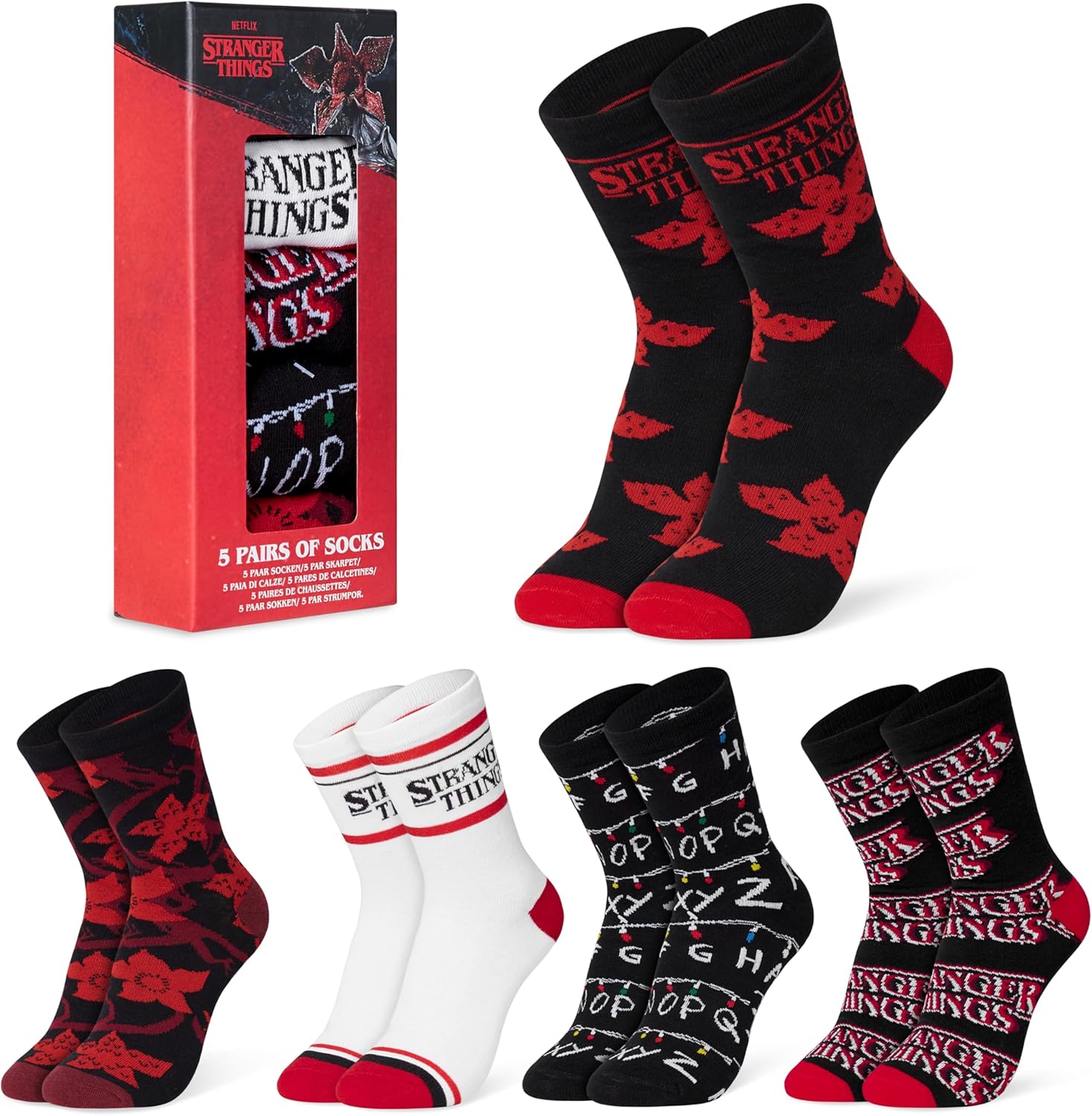 Chaussettes Stranger Things femme et ado, taille 35-41, Multi Noir