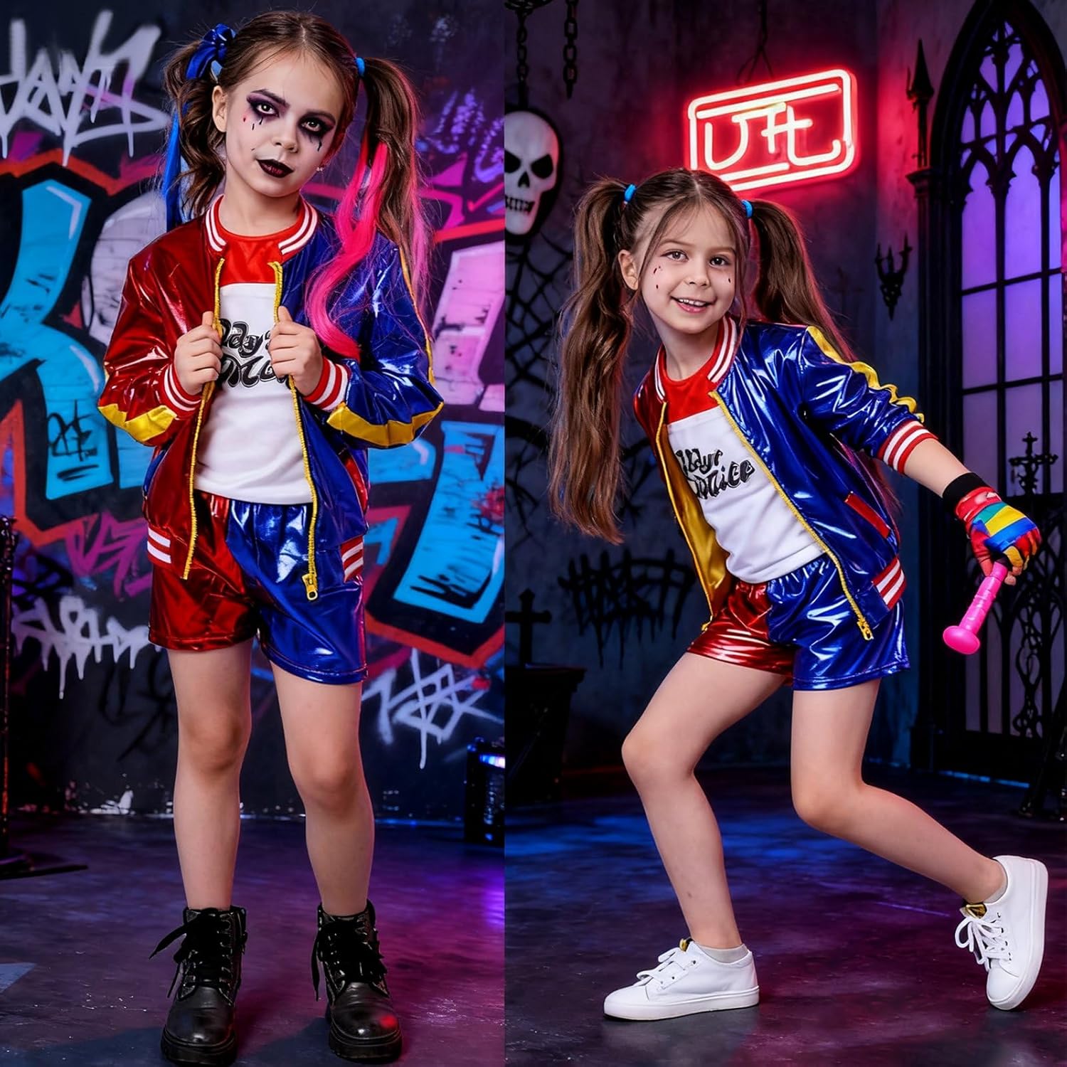 Costume enfant Harley Quinn avec veste, T-shirt et short – Image 7