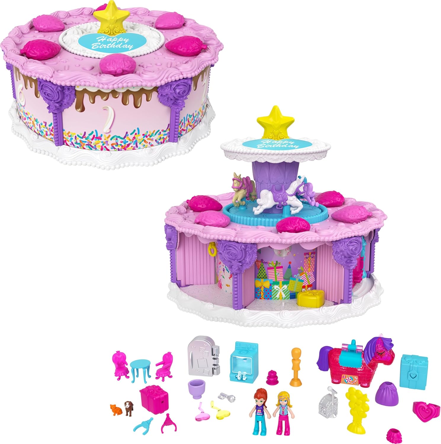 Coffret gâteau d’anniversaire Polly Pocket, compte à rebours et 25 surprises