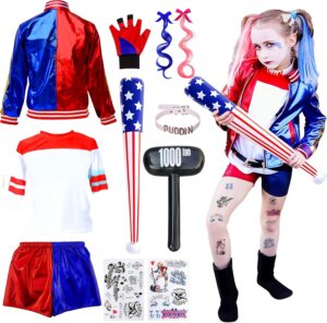 Déguisement Harley Quinn enfant avec veste, t-shirt et short taille 150