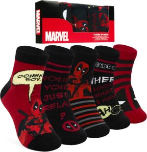 Lot de 5 socquettes Marvel Deadpool noir et rouge 40-45