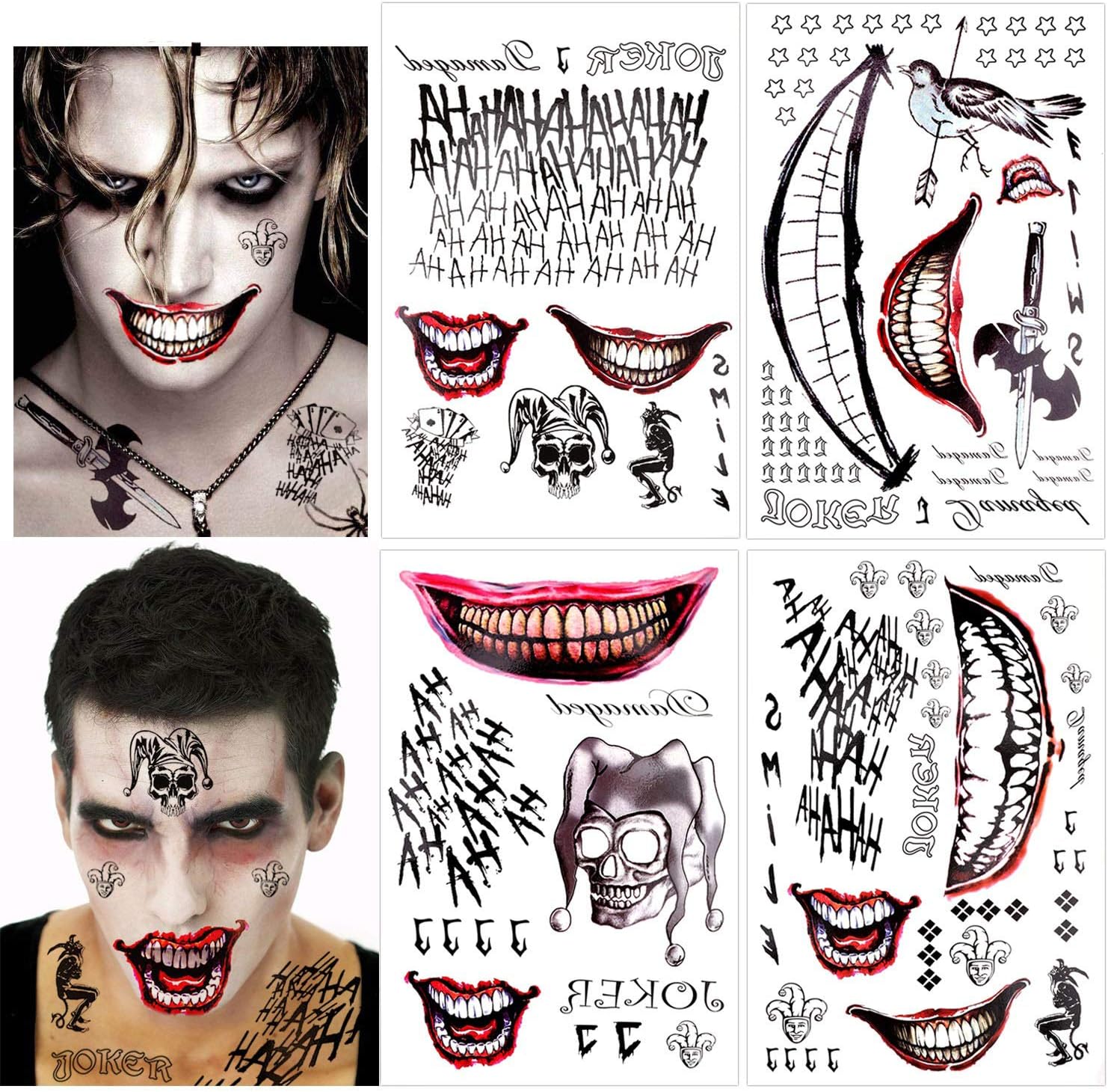 Tatouages temporaires Joker et Harley Quinn, 8 grandes feuilles Squad Suicide