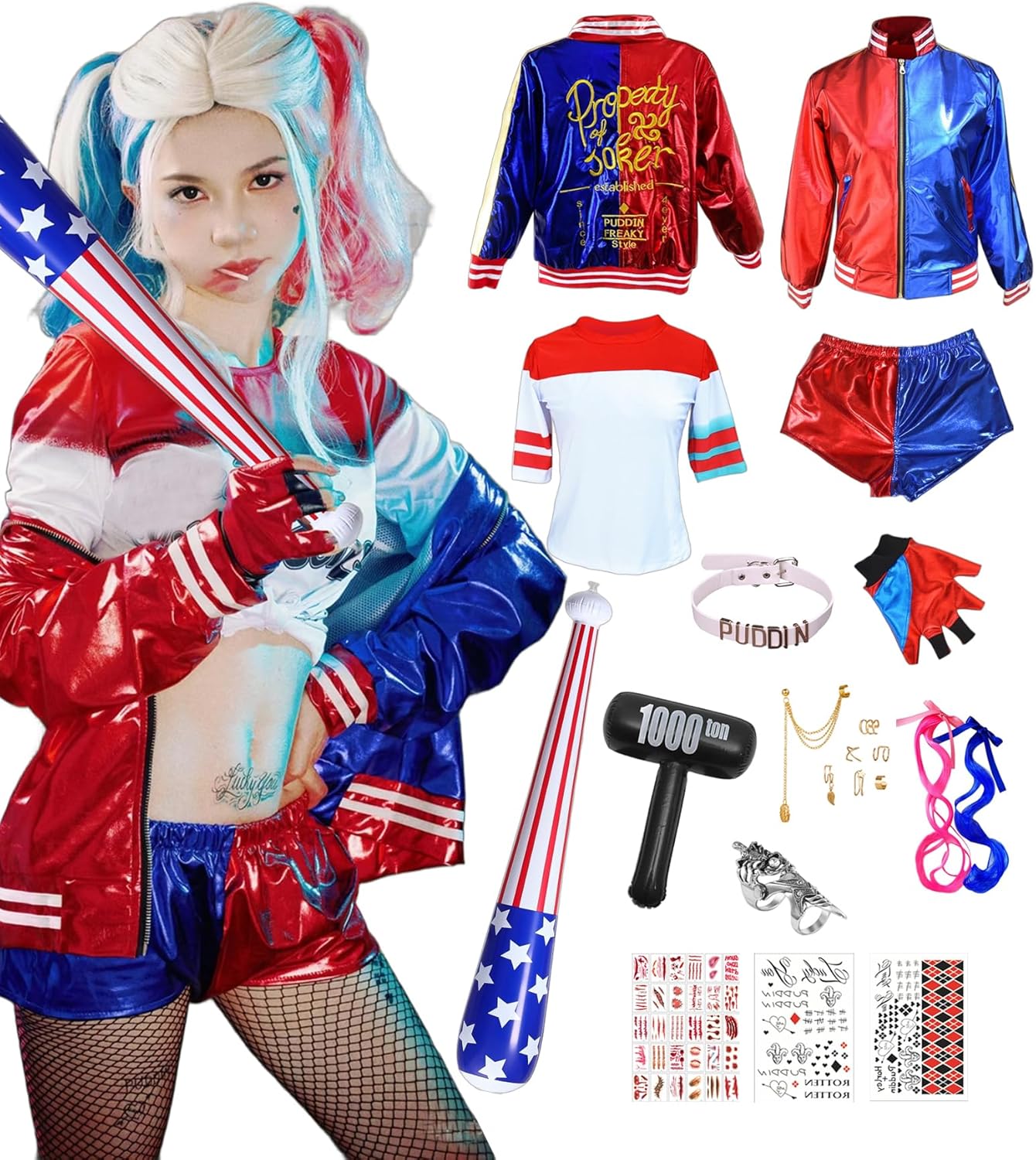 Costume Harley Quinn fille avec veste, t-shirt et short