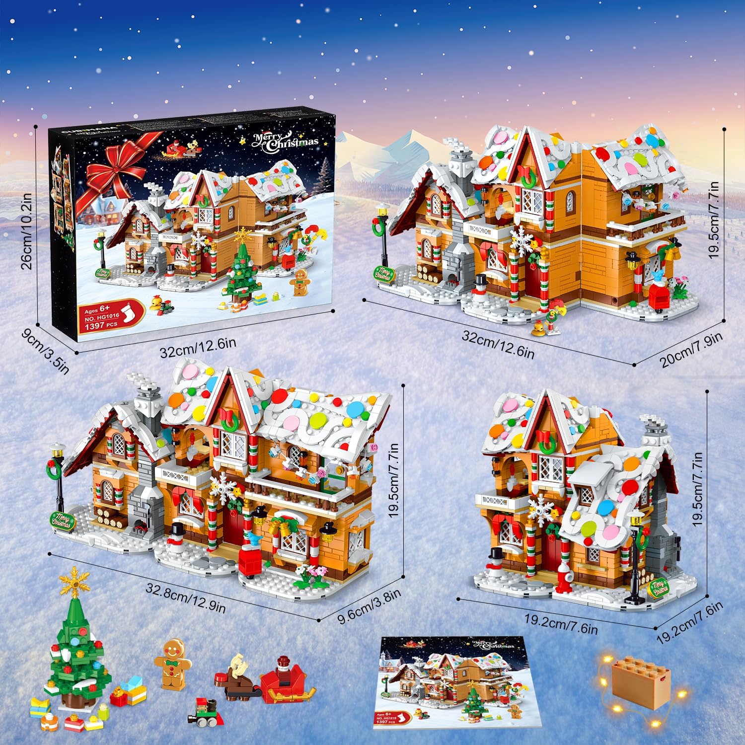 Maison en pain d’épice de Noël 2025 lumineuse, 1421 pièces avec Père Noël – Image 7