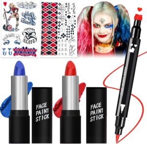 Kit maquillage Joker Bleu-Rouge avec 2 bâtons et tatouages