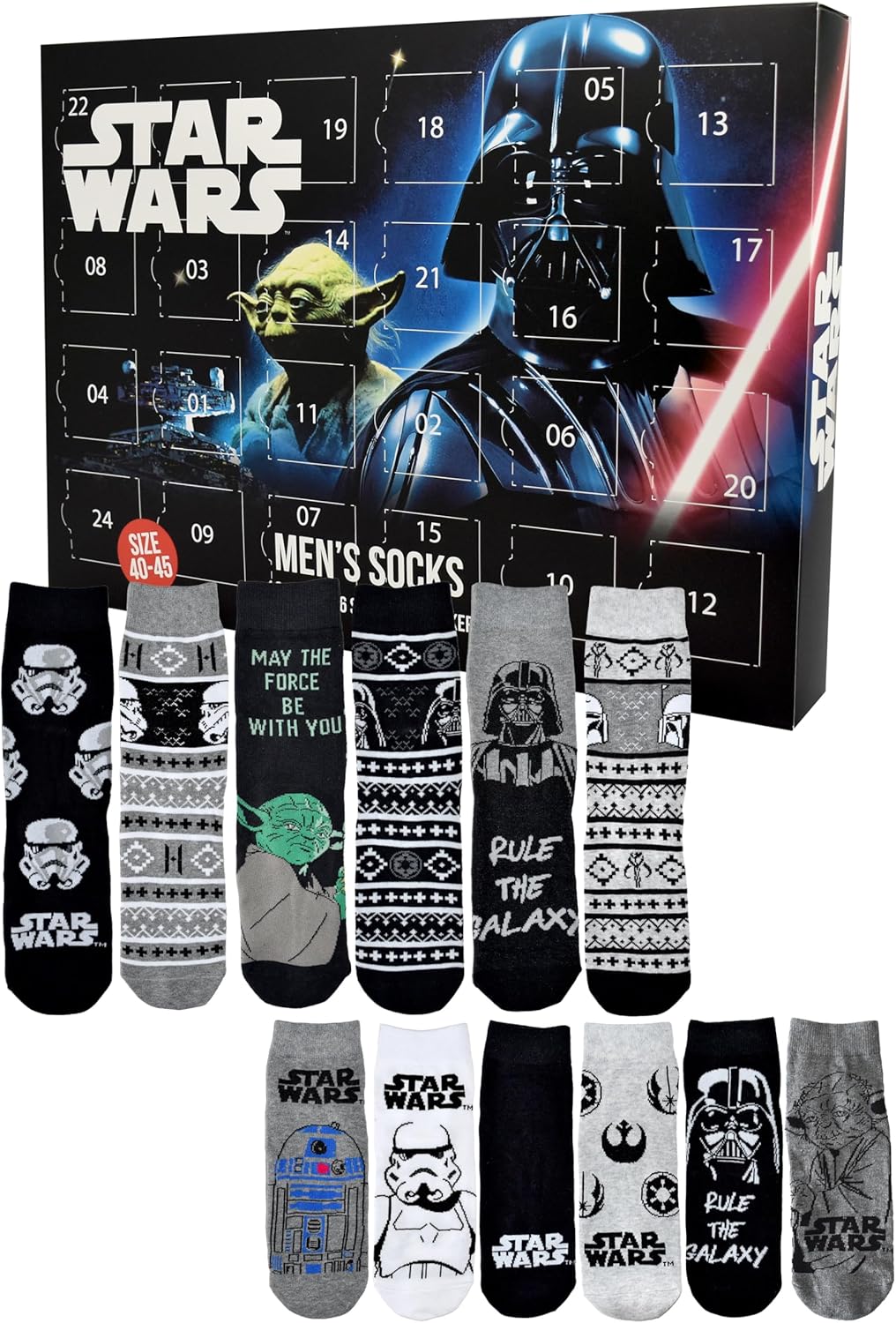 Calendrier de l'Avent Star Wars avec 12 paires de chaussettes homme, taille 40 à 45