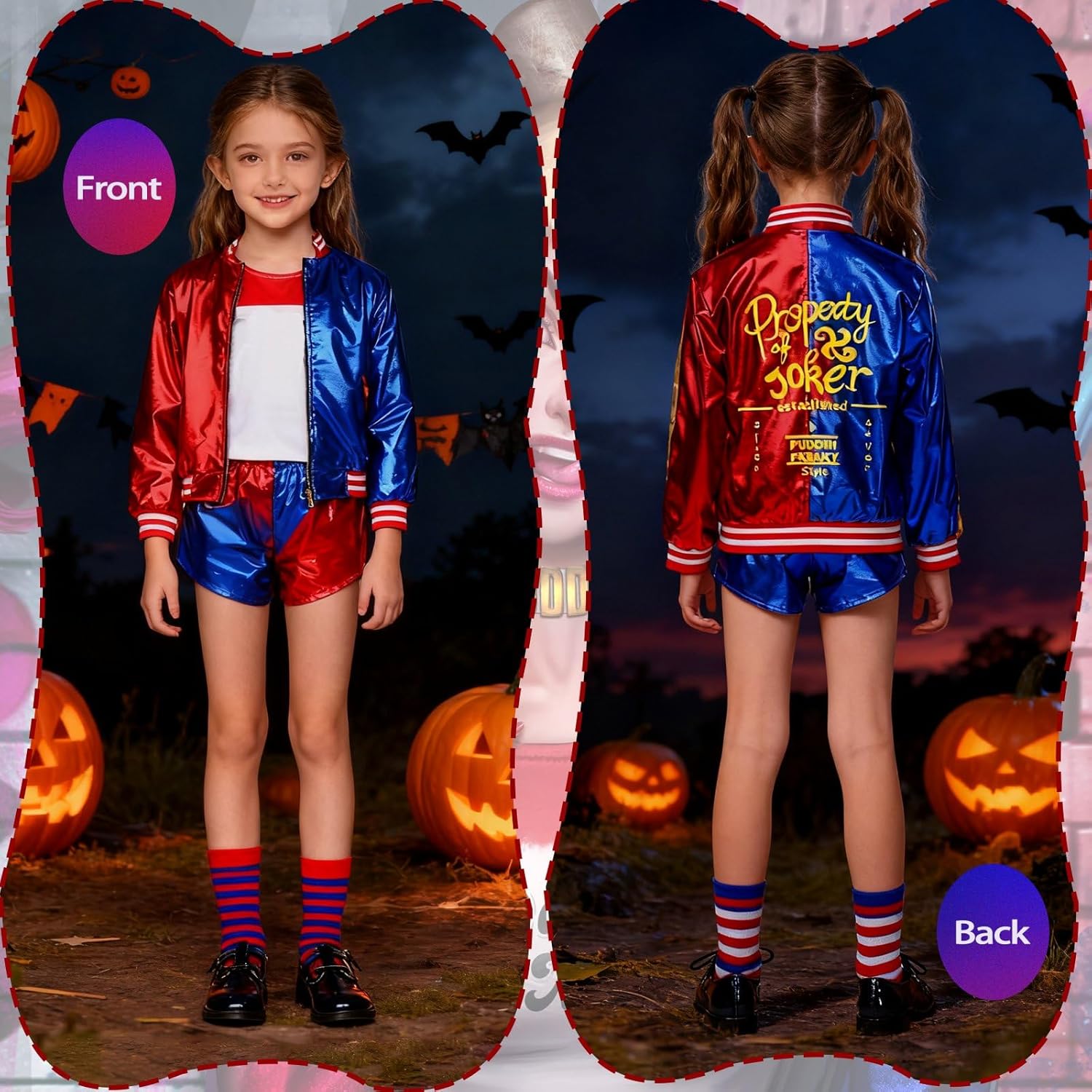Costume enfant Harley Quinn avec veste, T-shirt et short – Image 4