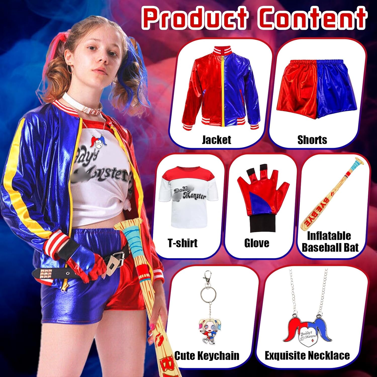 Costume enfant Harley Quinn fille avec veste et short – Image 5