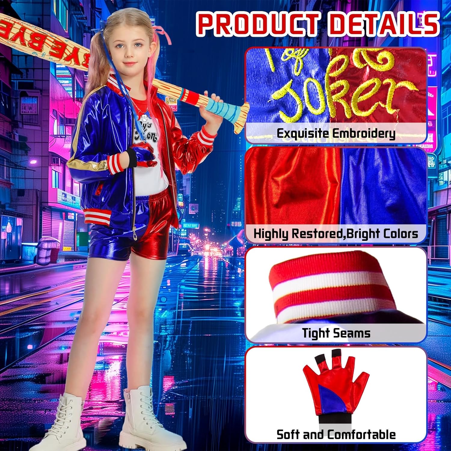 Costume enfant Harley Quinn fille avec veste et short – Image 2