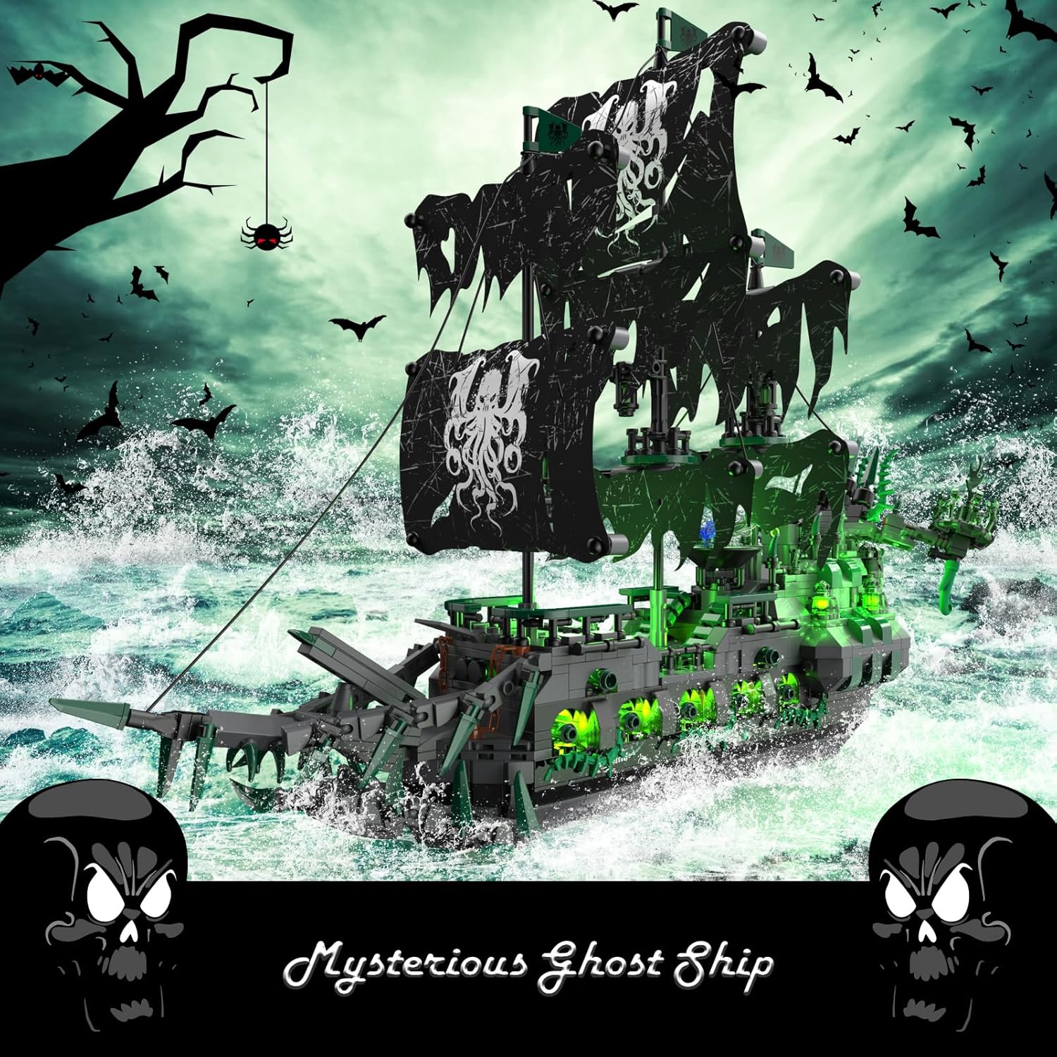 Flying Dutchman Pirate des Caraïbes en briques avec lumières – Image 3