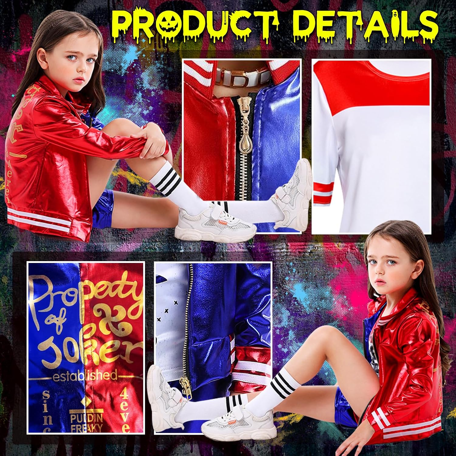 Costume enfant Harley Quinn Squad avec veste, gants et batte gonflable – Image 4