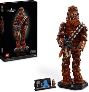 Chewbacca LEGO Star Wars avec arbalète, minifigurine et plaque descriptive