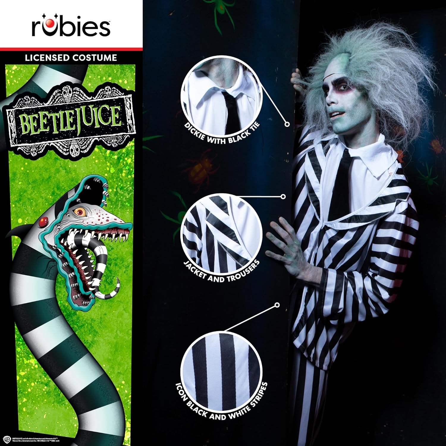 Costume Beetlejuice noir et blanc homme adulte XL Rubie's – Image 3