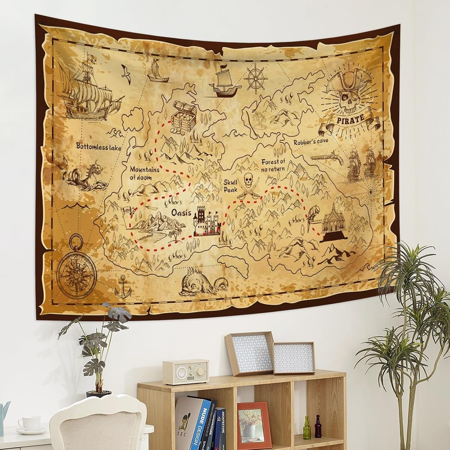 Tapisserie pirate carte au trésor YONGFOTO en polyester – Image 2