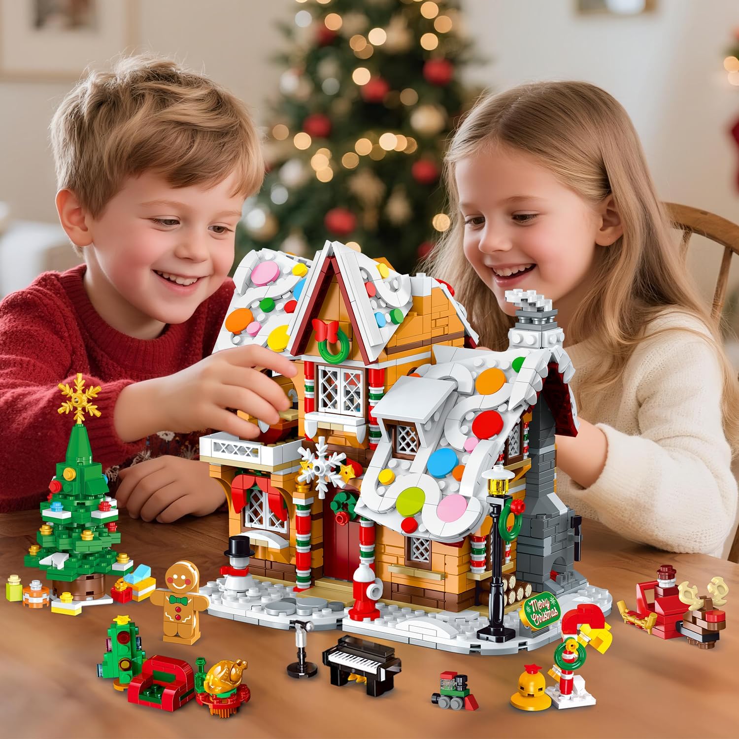 Maison en pain d’épice de Noël 2025 lumineuse, 1421 pièces avec Père Noël – Image 8