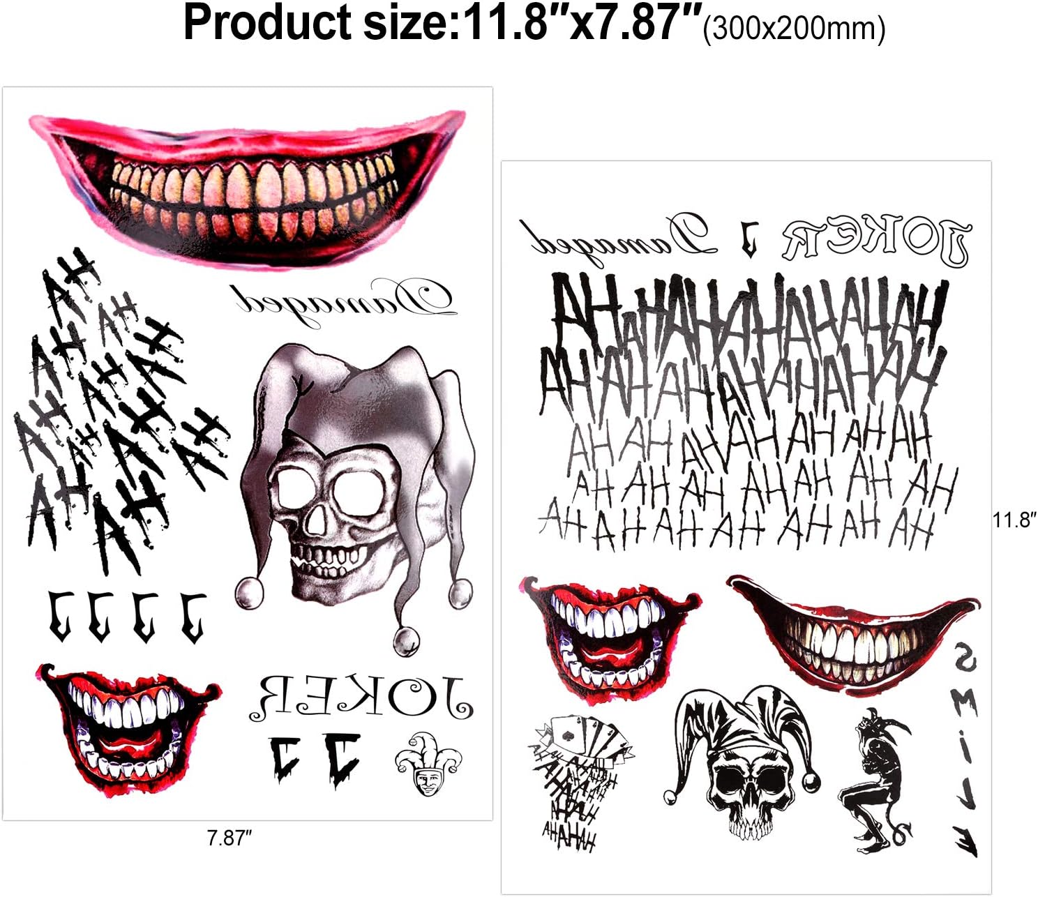 Tatouages temporaires Joker et Harley Quinn, 8 grandes feuilles Squad Suicide – Image 2