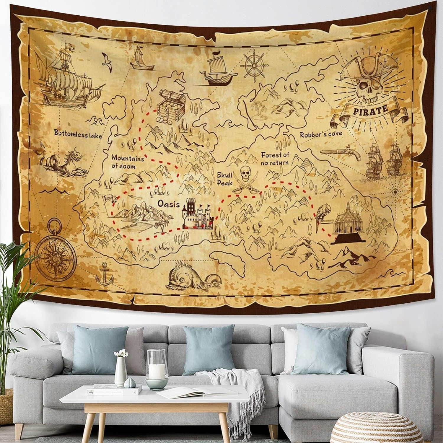 Tapisserie pirate carte au trésor YONGFOTO en polyester – Image 3