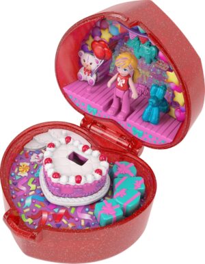 Polly Pocket Mattel 80e anniversaire, coffret boîte à bijoux fête avec poupée