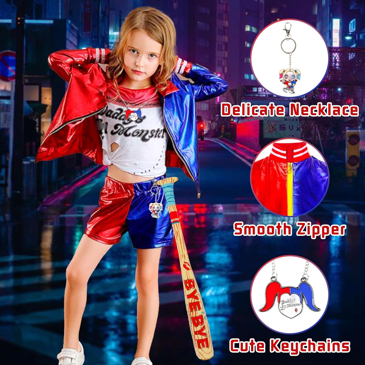 Costume enfant Harley Quinn fille avec veste et short – Image 4