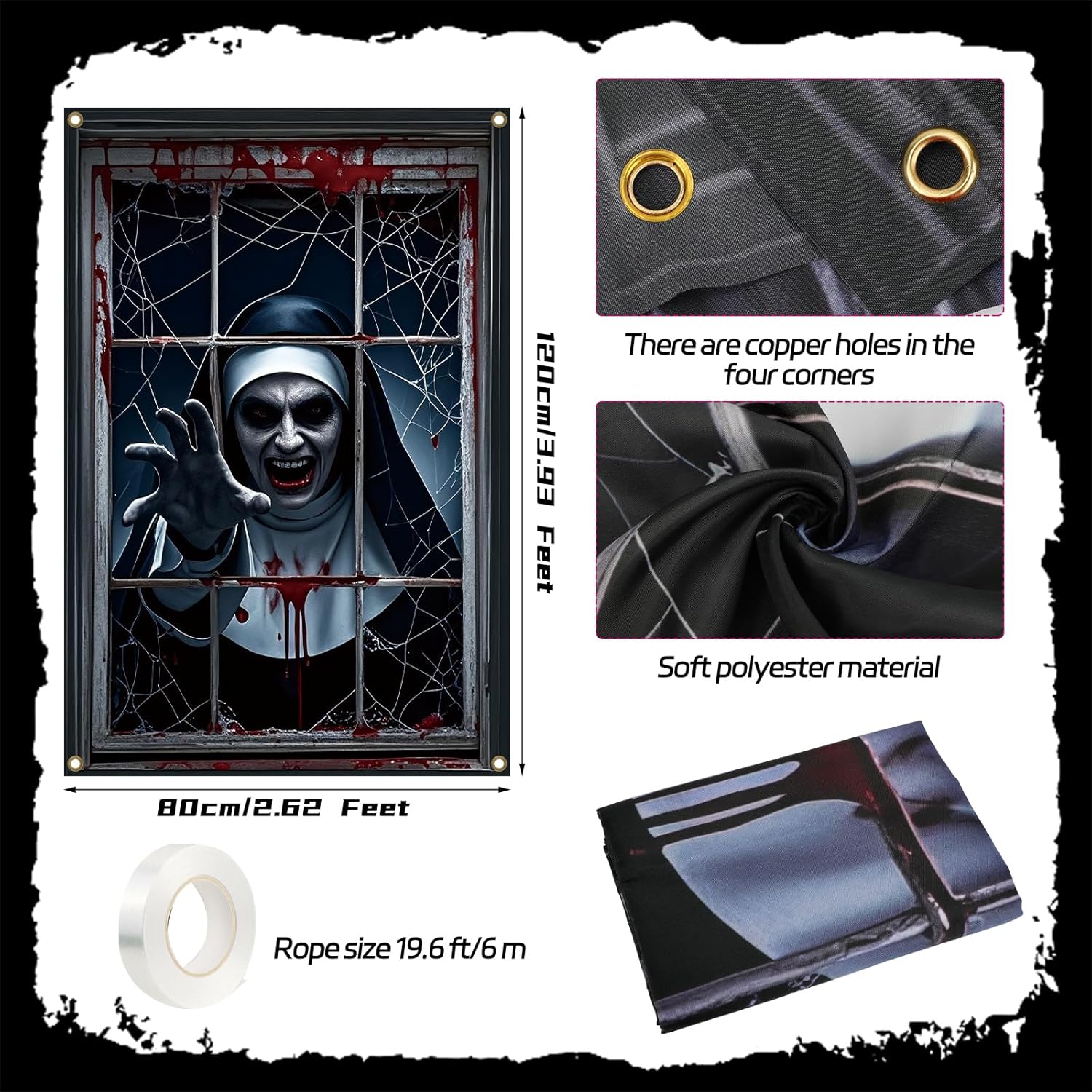 Bannière Halloween nonne zombie pour porte ou fenêtre 120 x 80 cm – Image 2