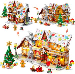 Maison en pain d’épice de Noël 2025 lumineuse, 1421 pièces avec Père Noël