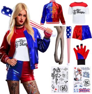 Costume femme Quinn et Joker avec veste, t-shirt et short