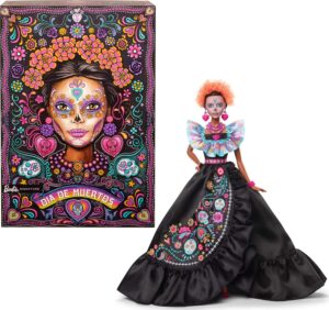 Barbie Día de Muertos 2024, poupée de collection en robe noire et haut bleu à volants
