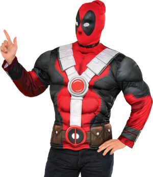 Costume top Deadpool Marvel à torse musclé avec masque adulte