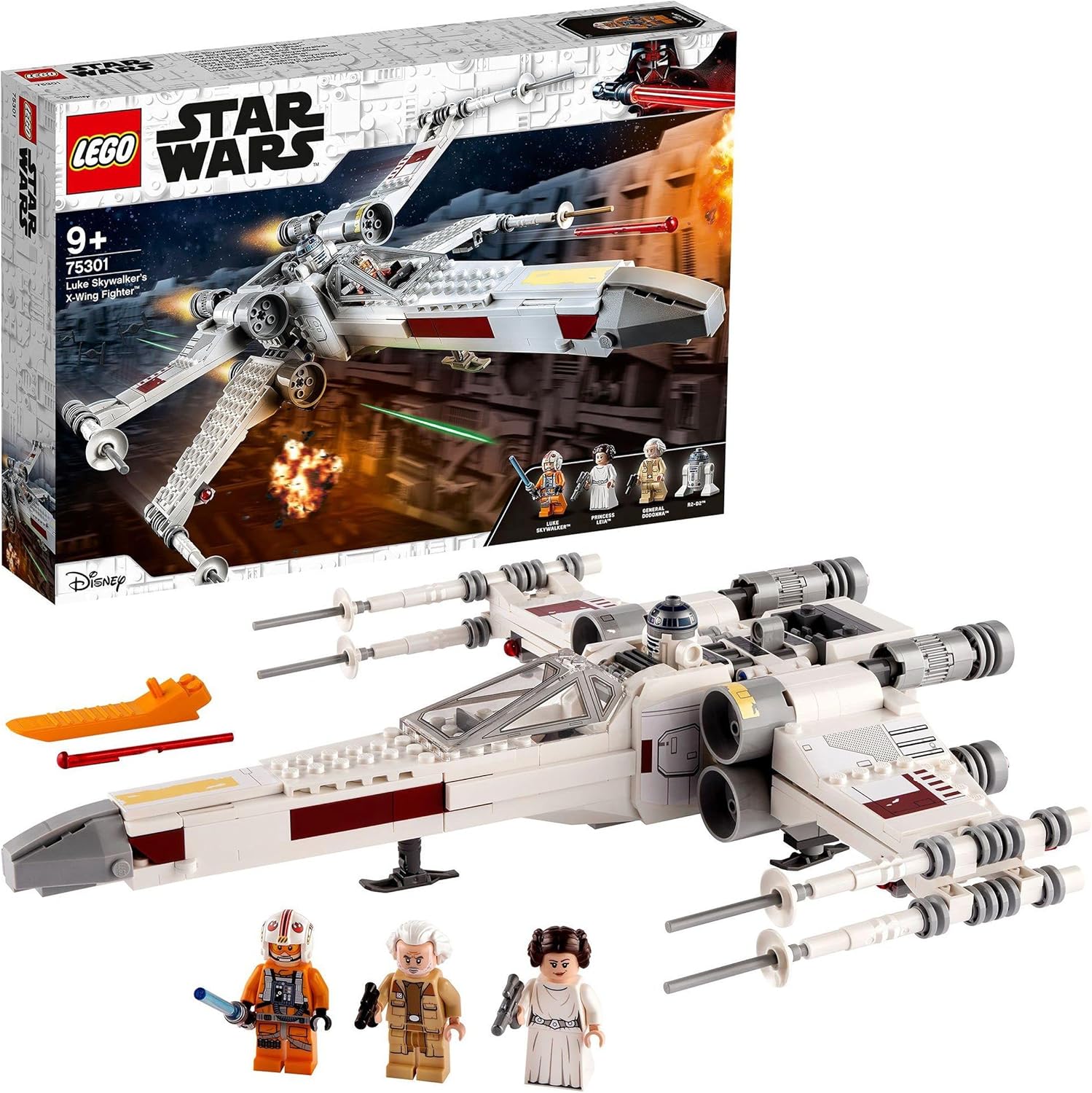 X-Wing Fighter LEGO Star Wars de Luke Skywalker avec Leia et R2-D2