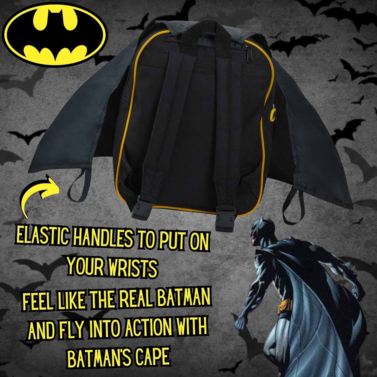 Sac à dos Batman 3D avec cape repliable pour enfants DC Comics – Image 6