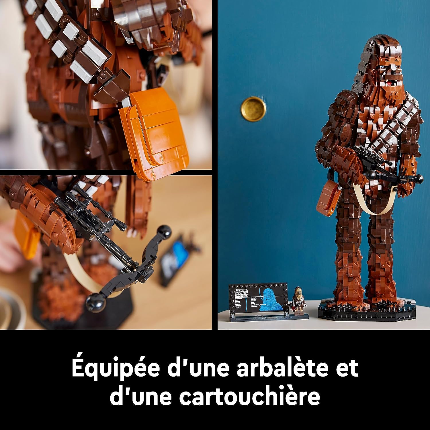 Chewbacca LEGO Star Wars avec arbalète, minifigurine et plaque descriptive – Image 5