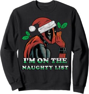 Sweatshirt de Noël Marvel Deadpool Santa Secret Naughty List, 241 g